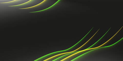 A flowing abstract wave in shades of yellow and green on a black background gradient elegant modern