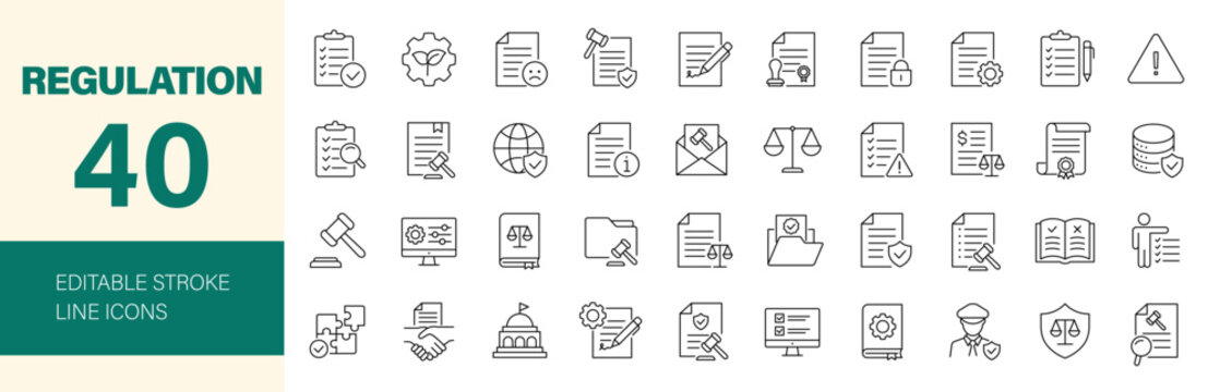 Regulation icon set. Editable line icons. Vector illustration.