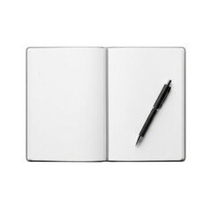 Open blank notebook with black pen on white pages graphic design