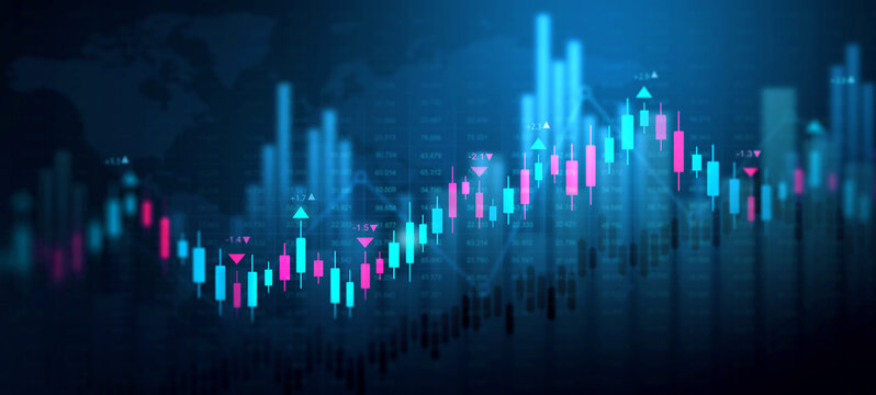 Business financial chart with moving up arrow graph.Financial data charts with glowing stock market graphs.Stock market investment data and analysis finance graph.