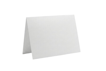 Blank white folded tent card isolated. Empty table nameplate mockup.