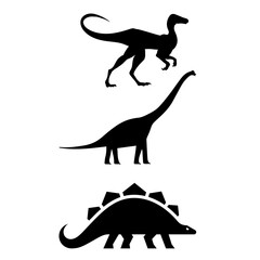 Minimalist Black Dinosaur Silhouette Icon Set for Science and Education © Max_Irsan