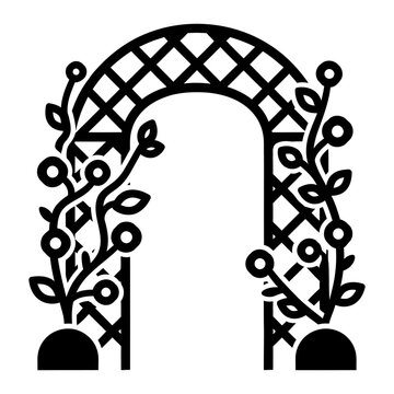 Garden arch icon with climbing plants for landscaping and garden design black silhouette illustration