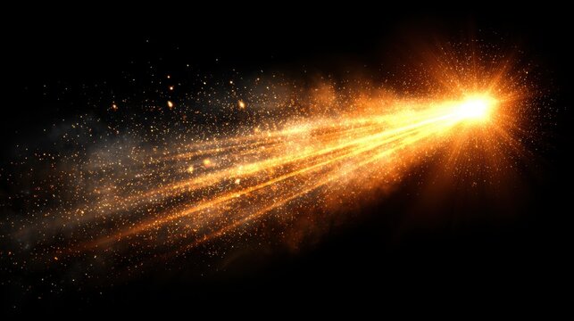 Dynamic orange energy burst with bright light streaks and particles against a dark background