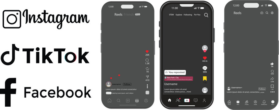 TikTok Facebook Instagram reels mockup templates with iPhone 17 Pro . mobile app UI design. reels mockup templates transparent background and green screen overlay for creative social content
