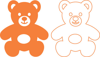 Obraz premium teddy bear vector set collection group with cute toy silhouette and outline icons, baby nursery plush mascot symbol isolated on transparent background, editable minimalist design