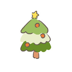 Fototapeta premium Cute hand-drawn christmas tree with star and ornaments