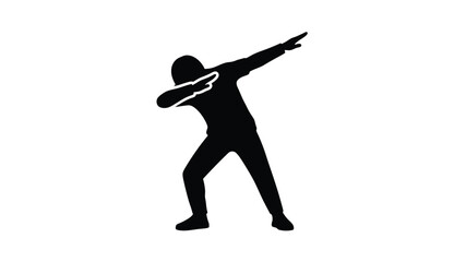 Person striking the dab pose against a white background silhouette