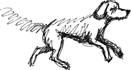 sketch of a running dog abstract black ink outline drawing of a canine in motion