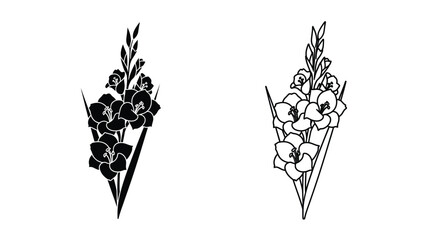Two floral arrangements depicted in a striking black silhouette © MD