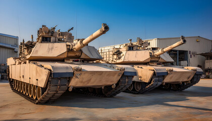 Two massive military tanks parked together, no context