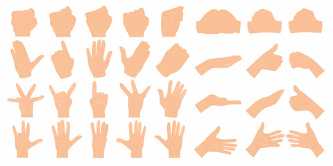 Collection of diverse hand gestures and poses in a peach tone
