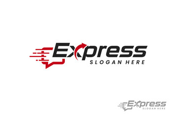 Fototapeta premium Fast Express Delivery Logo Vector with Bubble Chat. Modern Transport Logistic Logo Template Design.