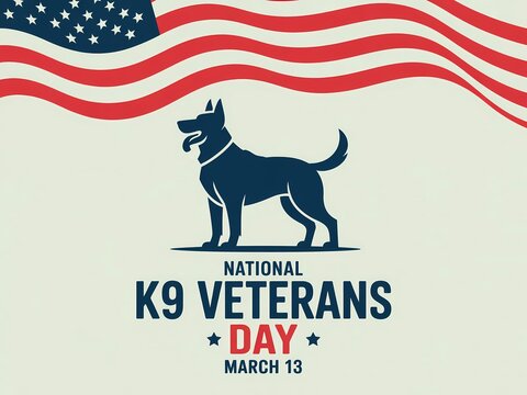 National k9 veterans day american flag and dog silhouette on light green background