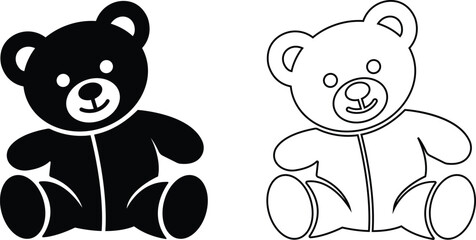 Obraz premium teddy bear vector set collection group with cute toy silhouette and outline icons, baby nursery plush mascot symbol isolated on transparent background, editable minimalist design