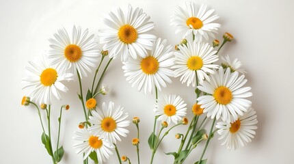 Fototapeta premium Chamomile Daisy Flowers Bouquet on White Background – Fresh Spring Floral Aesthetic with Copy Space