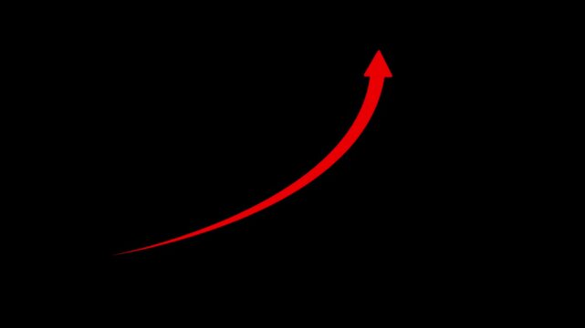 Red arrow rising transparent channel. Abstract arrow growth chart of economy icon red color animated down to up arrow animation direction animation 4k video.