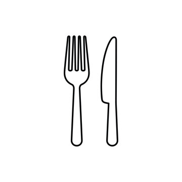 Simple Line Art of Fork and Knife Isolated on White Background