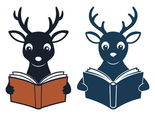Two cartoon reindeer reading books on a white background © hngrapx