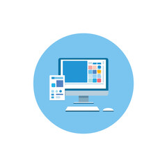 Computer Monitor and Mobile App Flat Design Vector Illustration