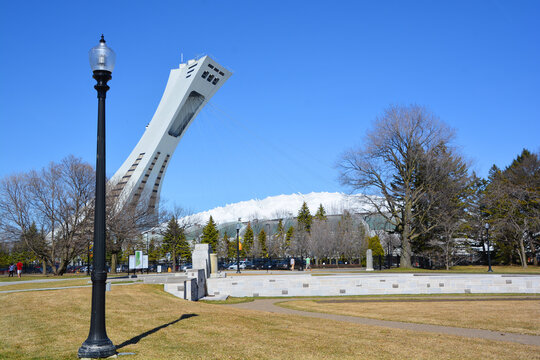 MONTREAL QUEBEC CANADa: Montreal Olympic Stadium and tower, It's the tallest inclined tower in the world.Tour OlympiC stands 175 meters tall and at a 45-degree angle