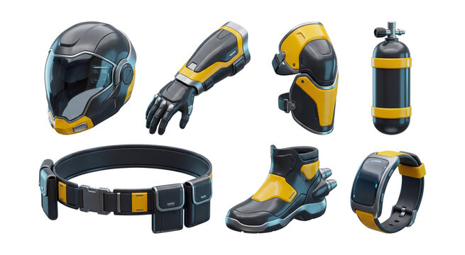 Glossy sci-fi exosuit accessories .