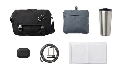 Naklejka premium Skater travel commute kit photoreal illustrations set.