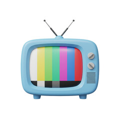 Vintage blue television with test pattern on screen