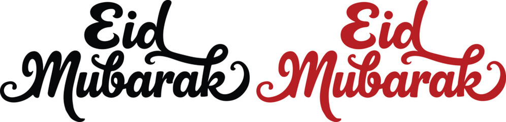 Eid Mubarak icon set hand lettering typography collection in red and black color featuring modern calligraphy styles with crescent moon and Islamic decorative elements.