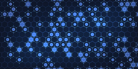 Abstract technology blue hexagons pattern background for Network connection concept with mesh dots and lines innovation. Vector illustration