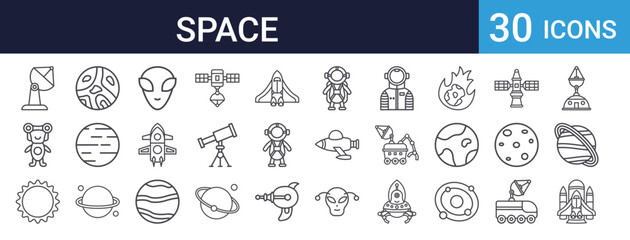 Space Astronomy Icons Set of 30 Thin Line Vector © XS Works