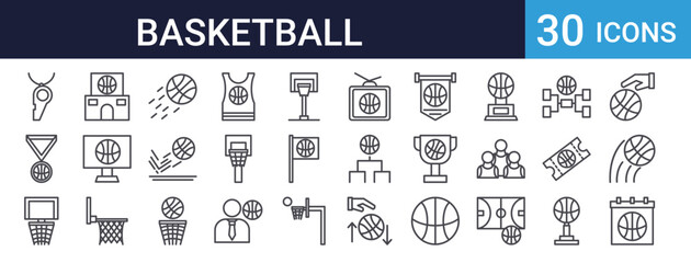 Basketball Sports Icons Set of 30 Thin Line Vector © XS Works