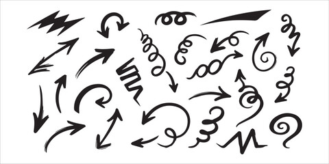 Collection of hand drawn arrows and swirling shapes
