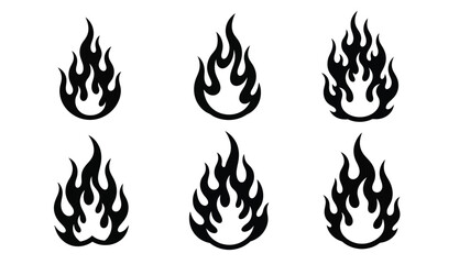 Six black flame designs arranged in a grid a striking silhouette © MdMosharef