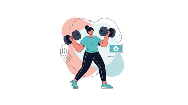 Athletic young woman performs a strength training workout by lifting heavy dumbbells in a modern fitness center environment.