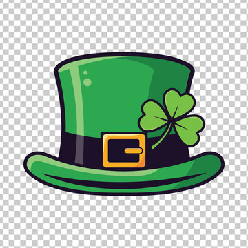 Green leprechaun hat with a black band and gold buckle adorned with a clover shamrock, perfect for St. Patrick's Day