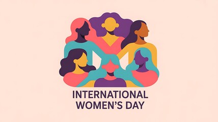 International women&rsquo;s day banner illustration showing diverse women holding hands in a circle representing unity and empowerment
