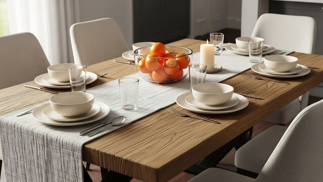 Rustic Wooden Dining Table Set for a Cozy Meal.