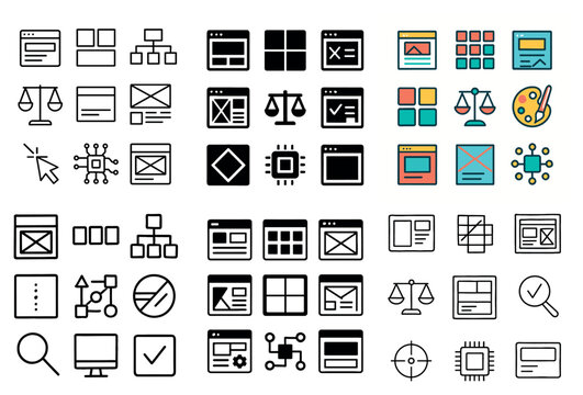 Web layout and interface icons shown in neat grid formation