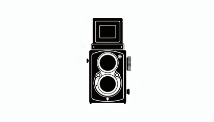 Vintage Twin Lens Reflex Camera Illustrated Black Silhouette against a Plain Canvas