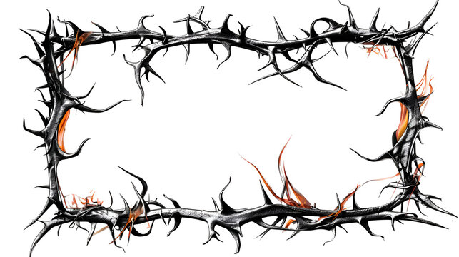 Decorative barbed vine frame with twisted metal thorns for design and decoration