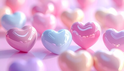 Obraz premium ポップでかわいいハート、カラフルで淡い色合い