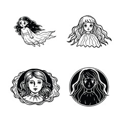A set of girl ghost isolated on a white background