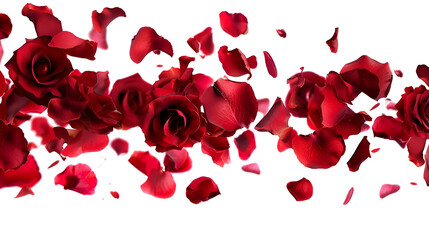 Graceful fall of red rose petals in the air for romantic design