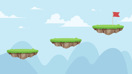 浮島をジャンプしたらゴールに着くイラスト_16:9