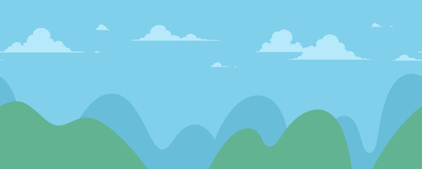 シンプルな山脈と空の風景イラスト_横スクロールゲームの背景_シームレス