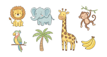 Obraz premium Cute doodle jungle animals .