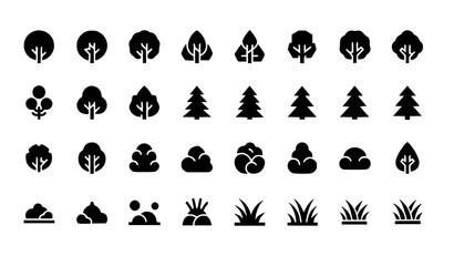 Obraz premium Minimal tree symbol icons botanical landscape vector collection