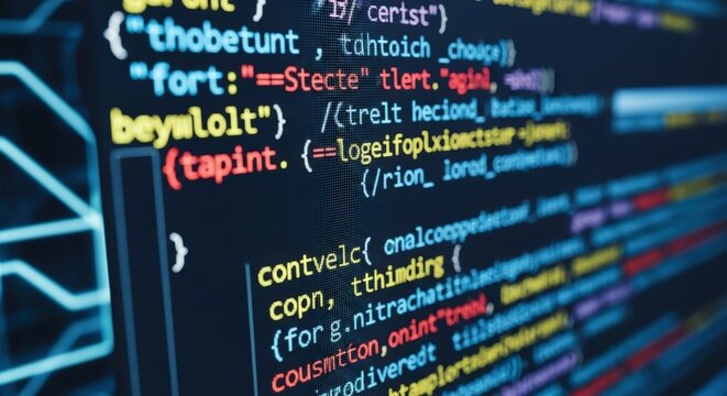 Closeup of coding on computer screen.