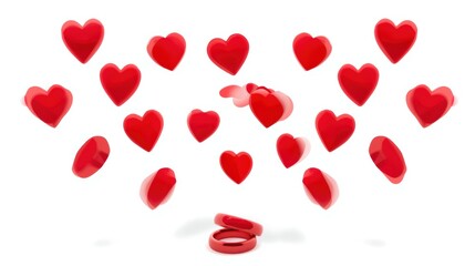 A bunch of red hearts floating in the air